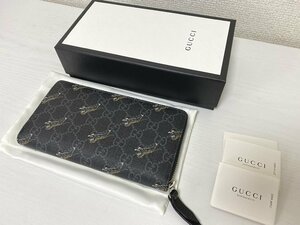 送料込み■本物 GUCCI グッチ GG スプリーム ラウンドジップ ウォレット 長財布 PVC 575135 中古品