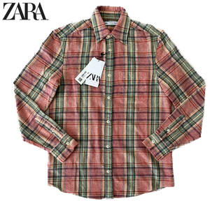 ★タグ付未使用 ZARA ザラ JOIN LIFE /RECYCLED COTTON チェック 長袖 ネルシャツ メンズ S モロッコ製