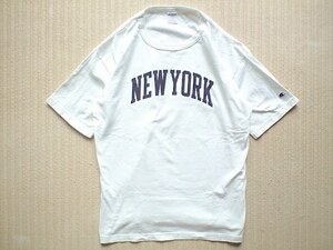 即決 大きめ XLサイズ NEW YORK プリント USA製 Champion T1011 ヘビーウェイト Tシャツ 白 染み込みプリント ニューヨーク 藤井風 NYU
