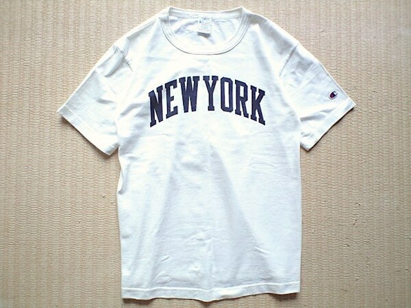 即決 USA製 Champion T1011 ヘビーウェイト Tシャツ Mサイズ 白 ネイビー NEW YORK ニューヨーク 染み込みプリント 藤井風 NYU