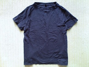 即決 ユニクロ ボートネック Tシャツ ネップ素材 ネイビー XL