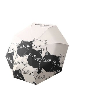 雨傘　日傘　晴雨両用　折りたたみ傘　ワンタッチ自動開閉　UPS＋50　黒白猫