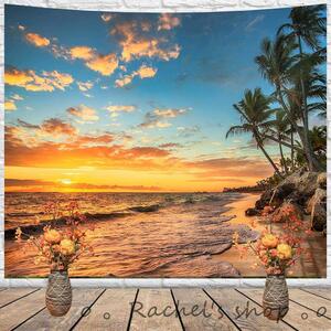  tapestry metal fittings attaching . day twilight Hawaii sea beach cocos nucifera. tree ..