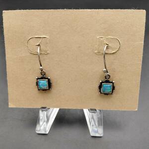  opal square kaboshon hook 925 Vintage silver earrings earrings Showa Retro accessory jewelry import 9S-A