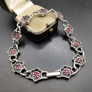 AVON pink Stone flower silver tone Vintage bracele bangle Showa Retro accessory jewelry import 9S-A