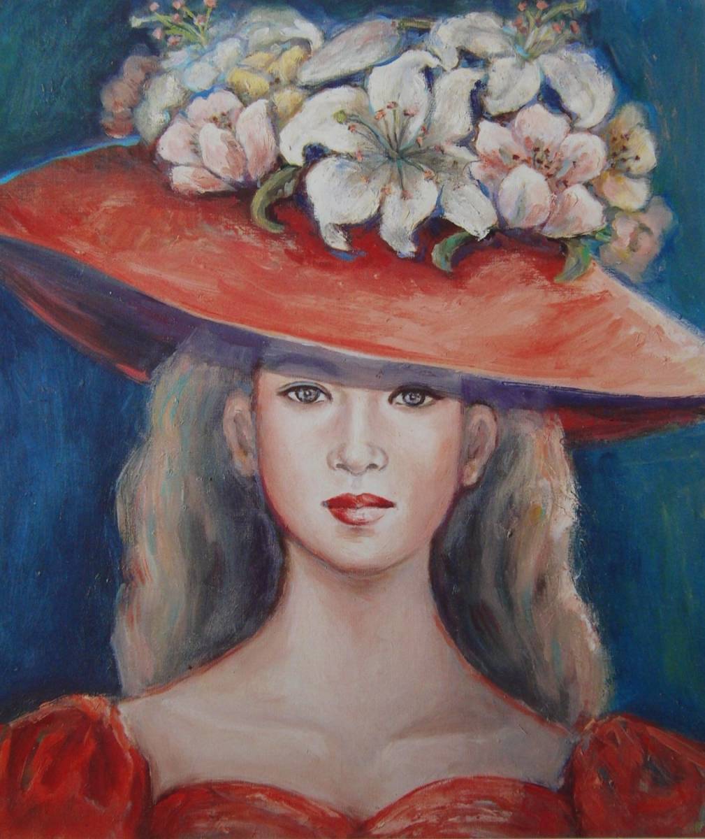 Flower Hat, May Midori, Rare art books and framed paintings, New Japanese frame, In good condition, free shipping, Artwork, Painting, Portraits