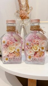 ピンクとイエローの薔薇　ボトルフラワー　ハーバリウム　2本セット