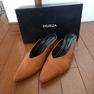 *[MURUA]m Roo a* heel fine clothes fine clothes mules 37 24.5cm square caramel color beautiful goods (KU)