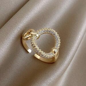  Circle ring ring Gold × zirconia lady's Korea circle open ring size free new goods 