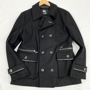 希少高級 バーバリーブラックレーベル BURBERRY BLACK LABEL ピーコート ジップ 裏地総柄 黒 ブラック 大きめ 美品 メンズ aa189