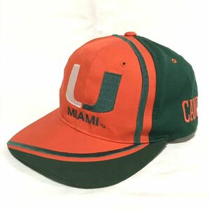 【デッドストック】90s Reebok リーボック マイアミ ハリケーンズ ロゴギャップ フリーサイズ オレンジ 緑 帽子 ヴィンテージ 新品 US企画