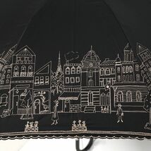 晴雨兼用日傘 MOONBAT ムーンバット USED美品 一級遮光 ブラック 街並み イラスト 刺繍 シンプル UV 紫外線対策 47cm A0094_画像4