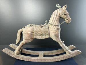 [ZR670] 珍品 中国美術 銅貼り 木馬 アンティーク ヴィンテージ 飾り 置物 玩具 子供