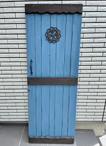 W54cm×H149cm 木製ドア 片開き アンティーク 扉 リノベーション シャビーシック ジャンクスタイル ブルー ガーデニング 小型木製ドア