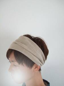 再販*即決★ハンドメイド　生成りベージュ　肌触りの良いダブルガーゼのゆるターバン****ヘアバンド**ヨガや髪よけに