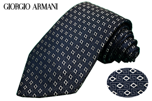 N-2731★送料無料★GIORGIO ARMANI ジョルジオ アルマーニ★正規品 高級 イタリア製 ネイビー紺系 豪華な小紋織り生地 シルクネクタイ