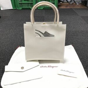 美品【フェラガモ】本物 Ferragamo ハンドバッグ 着脱可能ポーチ付き ミニトートバッグ 本革 レザー 女性用 レディース イタリア製