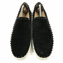 【ルブタン】本物 Louboutin 靴 26.5cm 黒 ピックボート スタッズ スリッポン スニーカー シューズ スパイク スエード メンズ 41 1/2_画像2