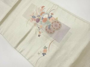 ys5905274; 金駒刺繍花車模様名古屋帯【リサイクル】【着】