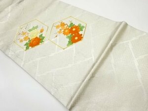 ys5948257; 金駒刺繍亀甲に牡丹・菊・梅模様名古屋帯【リサイクル】【着】