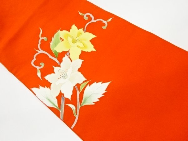 ys5940065; Shiose handbemaltes Blumen-Arabeskenmuster Nagoya Obi [recycelt] [trägt], Band, Nagoya-Obi, Maßgeschneidert