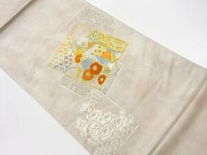 ys5907967; 御所車に菊・牡丹・古典柄模様刺繍袋帯【リサイクル】【着】