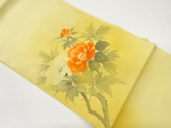 ys6579303; Shiose handbemaltes Blumenmuster Nagoya obi [recycelt] [getragen], Band, Nagoya-Obi, Maßgeschneidert