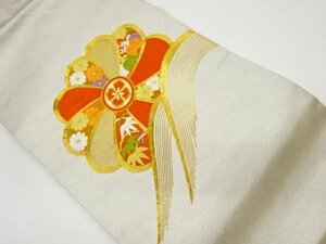 ys6127645; 金駒刺繍菊に桐・笹模様名古屋帯【リサイクル】【着】