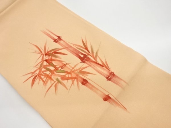 ys6372070; Crepe hand-painted bamboo pattern Nagoya obi [recycled] [wearing], band, Nagoya obi, Tailored