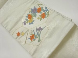 ys6642914; 金駒刺繍椿に菖蒲・紅葉模様名古屋帯【リサイクル】【着】