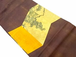 Art hand Auction ys6602788; Nagoya obi with grape pattern on hand-painted folding screen [recycled] [wearable], band, Nagoya Obi, Ready-made