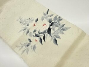 Art hand Auction ys6602792; Artista Hige Tsumugi rama pintada a mano y patrón de flores Nagoya obi [reciclado] [desgastado], kimono de mujer, kimono, Tsumugi, Ropa, otros