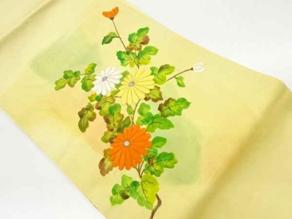 ys6602850; Handbemalte Chrysanthemenmuster-Stickerei Nagoya-Obi [recycelt] [trägt], Band, Nagoya-Obi, Maßgeschneidert