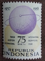 インドネシア　1958 国際地球物理年　5完　未使用糊あり　ヒンジえんぴつ跡あり_画像6