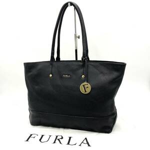 H☆良品/高級感溢れる!! '洗練されたデザイン' FURLA フルラ 本革 レザー ショルダー トートバッグ 手提げ 肩掛け ハンドバッグ 婦人鞄 BLK