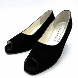 J * made in Japan ' put on footwear feeling eminent ' CHARLES JOURDAN Charles Jourdan ATTITUDE original leather open tu/ Wedge sole heel pumps US5 22cm