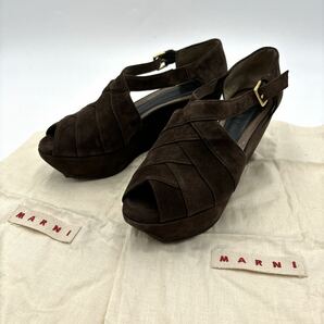 C ＊ 良品 保存袋付き イタリア製 '高級婦人靴' MARNI マルニ 本革 スエードレザー 厚底 ヒール サンダル EU37 23.5cm レディース 靴の画像1