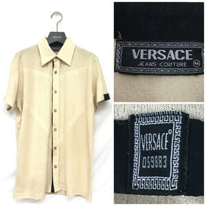 BNC14/33　美品 VERSACE jeans couture ヴェルサーチ 半袖シャツ サマーニット タオル地 ベージュ ブランド古着 ■