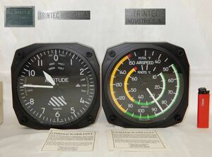 Trintec 航空機用高度計 高度時計 エアスピード温度計 2品まとめて カナダ トリンテック 航空計器 共箱 保証書 動作確認済