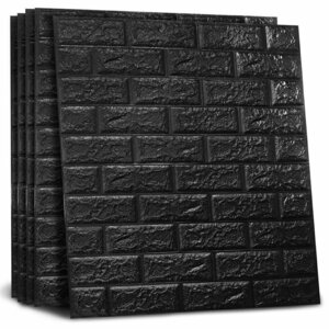 3Dレンガ 壁紙シール レンガ調 ブラック 60枚セット 70×77cm 厚さ3mm 薄めタイプ DIYクッション シート 立体 壁用 貼るだけ sl026-bk-60p