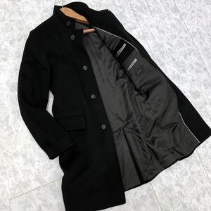 UU ＊ 美品 '高級紳士服' HUGO BOSS ヒューゴボス 高品質 WOOL & CASHMERE スタンドカラーコート size48 メンズ アウター BLACK 黒 