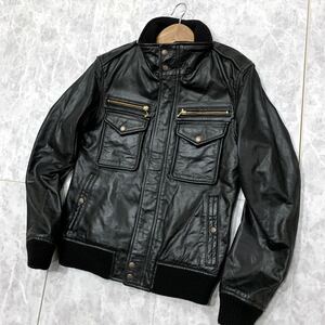 TT ＊ 極上LEATHER使用 '漢の逸品' AVIREX アヴィレックス 本革 馬革 ホースレザー ジャケット sizeM メンズ アウター BLACK 黒 6171028