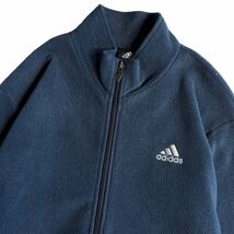 00s adidas アディダス 刺繍 ロゴ ボア フリース ジャケット ジップアップ アウター ブルゾン VINTAGE 古着 L ネイビー 紺_画像2