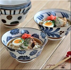 美濃焼 南風 ぱいかじ 花 反型 ラーメン丼 多用丼 どんぶり 丼 180丼 φ18cm 磁器 陶器 パタミン カフェ そば うどん ラーメン 和食