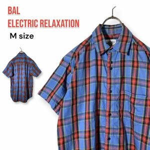 BAL electric relaxation 半袖シャツ 総柄 チェック柄 ブルー系 Mサイズ バル