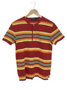 POLO RALPH LAUREN◆90s/VINTAGE/ヘンリーネック/Tシャツ/M/コットン/RED/ボーダー