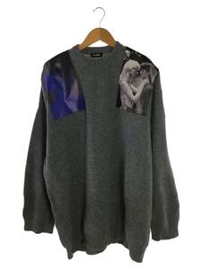 RAF SIMONS◆セーター(厚手)/XS/ウール/グレー/ショルダーパッチセーター/ラフシモンズ