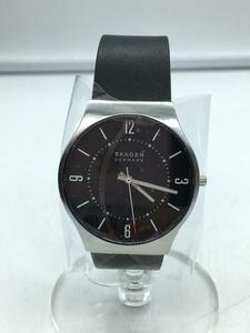 SKAGEN◆クォーツ腕時計/アナログ/レザー/BLK/BLK/SS/SKW6833