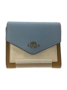 COACH◆3つ折り財布_コンビレザー/レザー/BLU/レディース