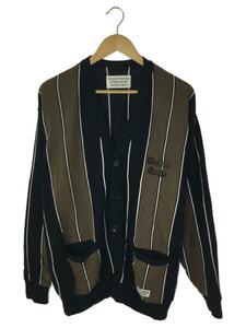 WACKO MARIA◆STRIPED KNIT JACQUARD CARDIGANカーディガン(薄手)/L/コットン/BLK/